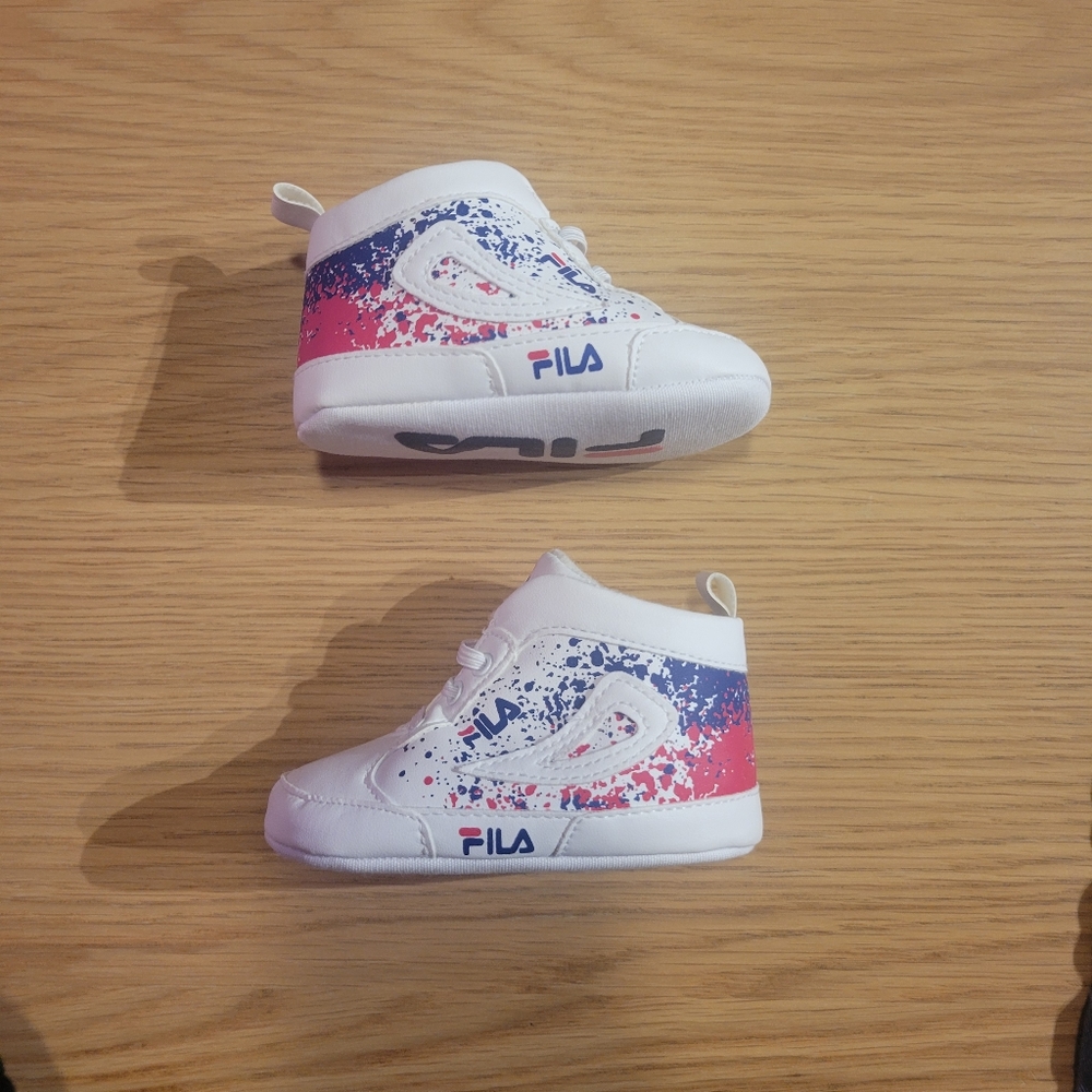 White Fila Baby Shoes, size 9-12mo.